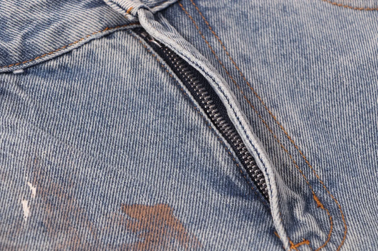 672#Gallery Dept New style distressed vintage dirty wind splashed paint holes pierced washed small straight legged jeans American high street casual trousers washed blue S～XL P250